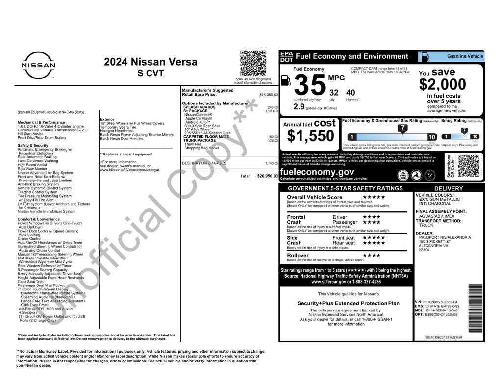 2024 Nissan Versa 1.6 S