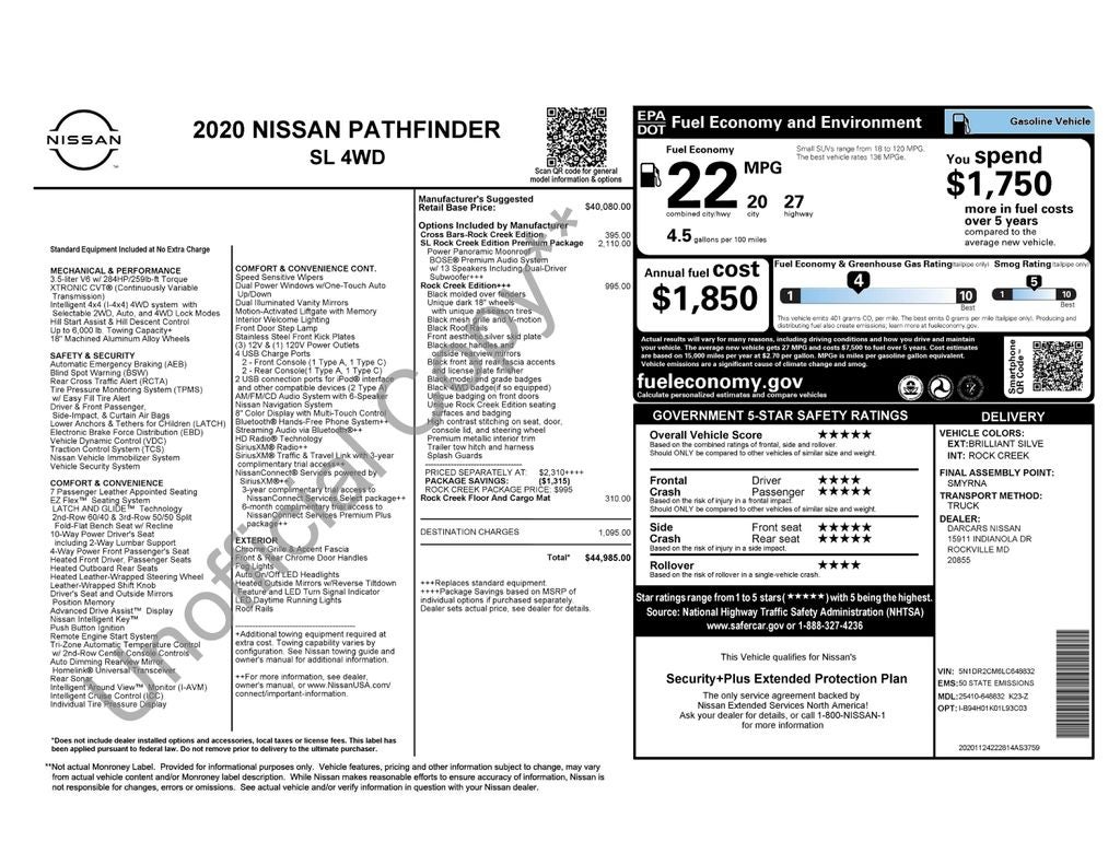 2020 Nissan Pathfinder SL