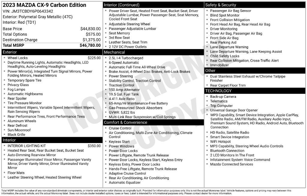 2023 Mazda Mazda CX-9 Carbon Edition