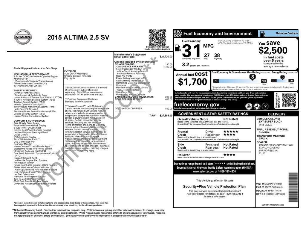 2015 Nissan Altima 2.5 SV