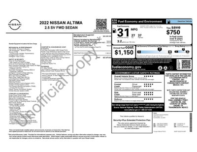 2022 Nissan Altima 2.5 SV Certified Select