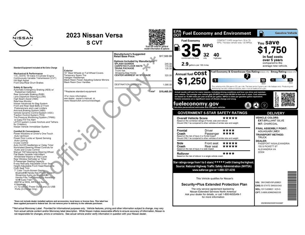 2023 Nissan Versa 1.6 S Nissan Certified