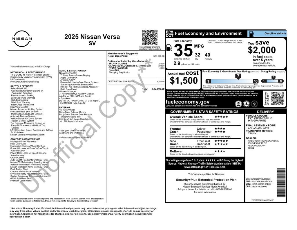 2025 Nissan Versa 1.6 SV Nissan Certified