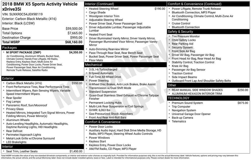 2018 BMW X5 xDrive35i M Sport package