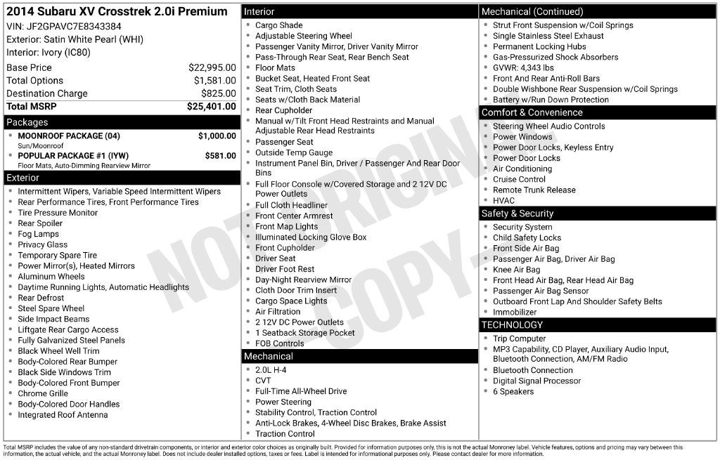 2014 Subaru XV Crosstrek 2.0i Premium