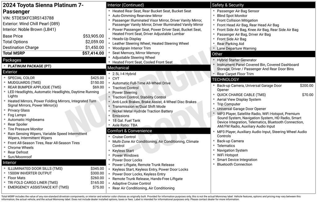 2024 Toyota Sienna Platinum 7 Passenger
