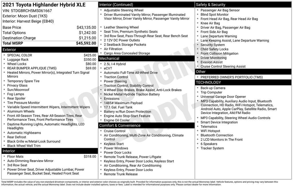 2021 Toyota Highlander Hybrid XLE