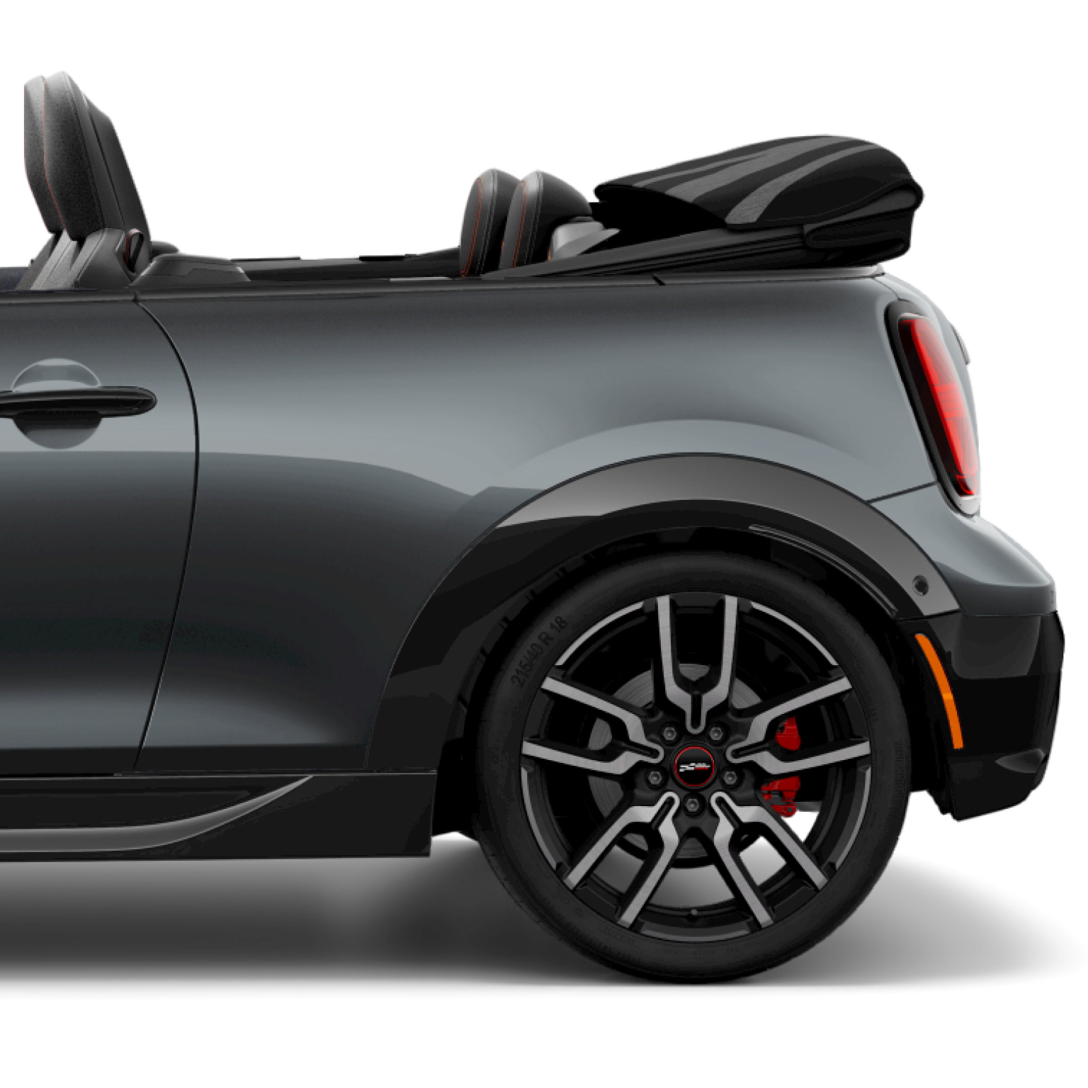 Side view of the rear half of the MINI JCW Convertible.