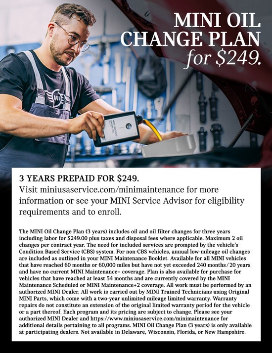 MINI Oil Change Plan for $249.